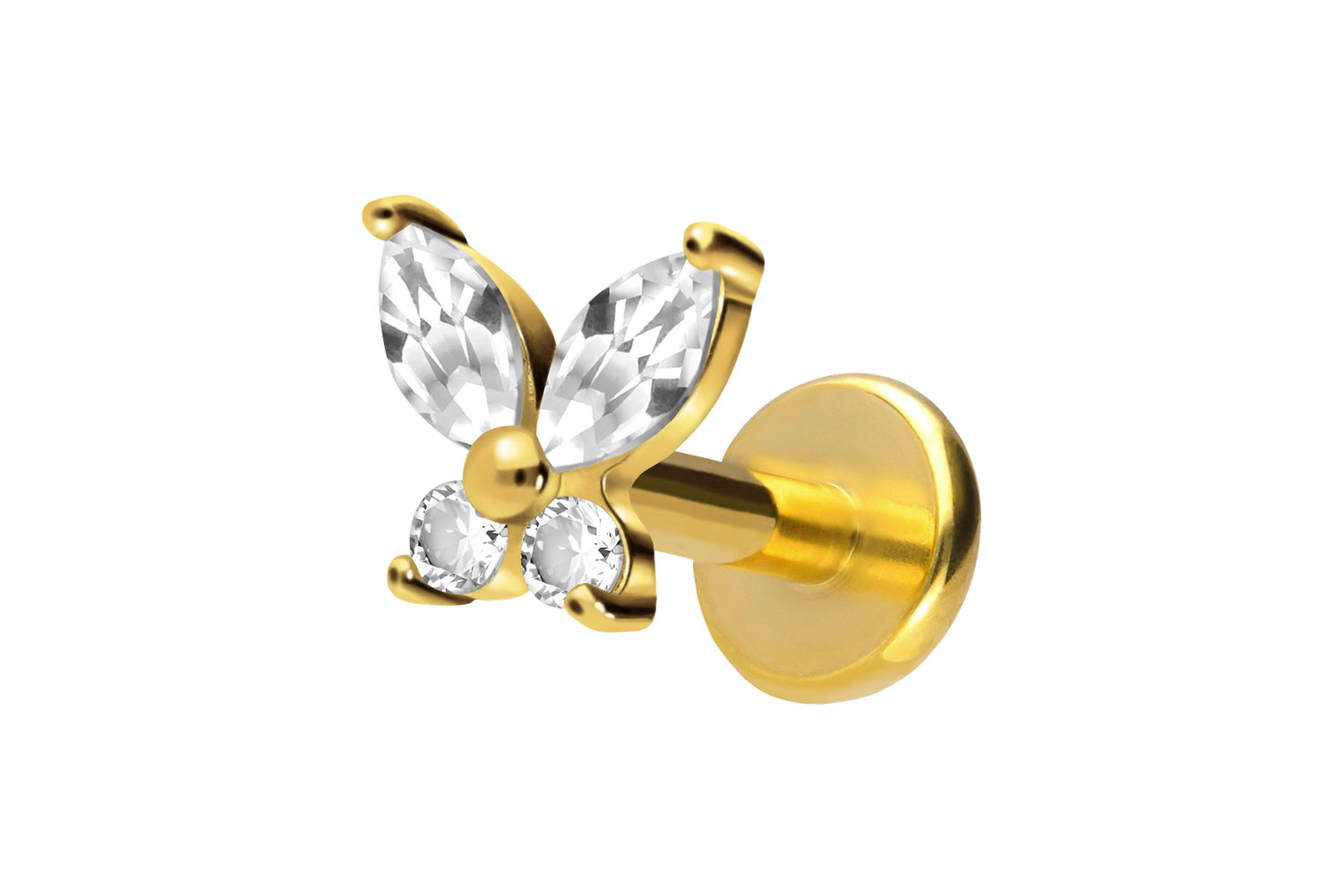 Titan Labret Piercing mit Push Fit KRISTALLSCHMETTERLING